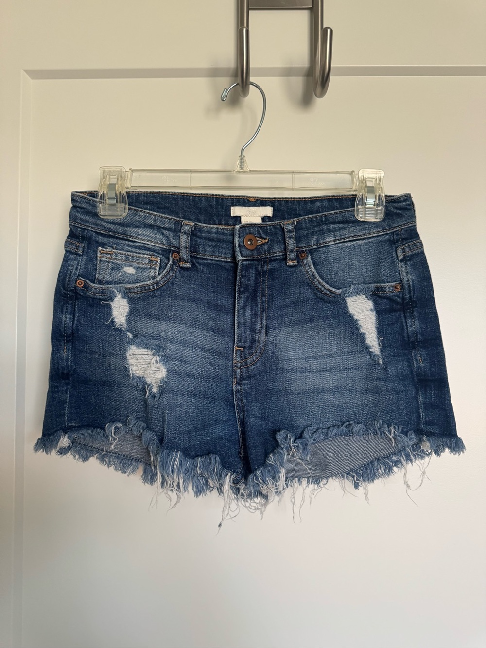H&M Distressed Dark Blue Denim Shorts